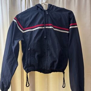 Brandy Melville Navy Blue Windbreaker with Red and White Stripes